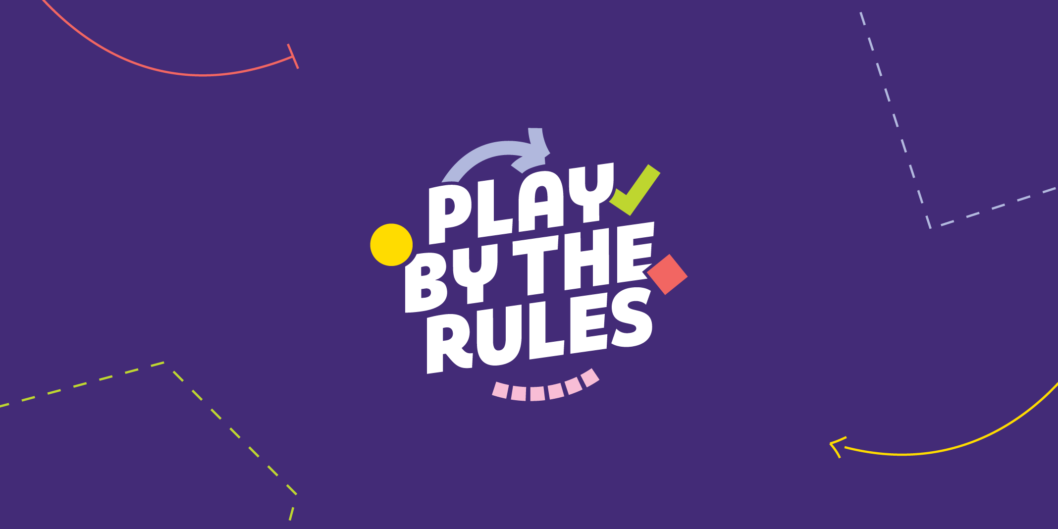 Play by the Rules logo on a purple background surrounded by strategy graphics