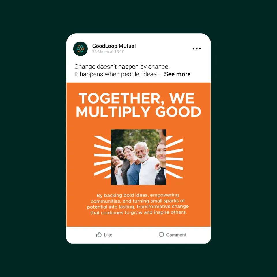 A GoodLoop Facebook post on a dark teal background.