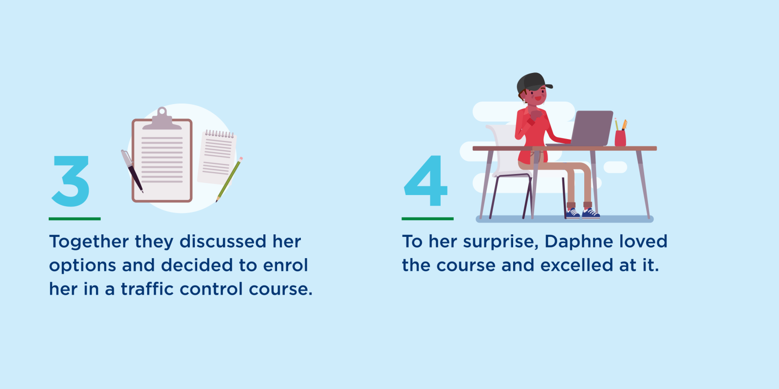 Daphne's JobActive journey – together they discussed her options and enrolled her in a traffic control course, which she loved and excelled in