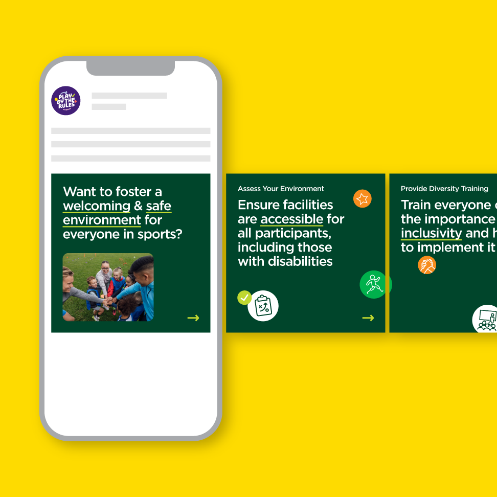 A social post for Play by the Rules about fostering a welcoming and inclusive environment