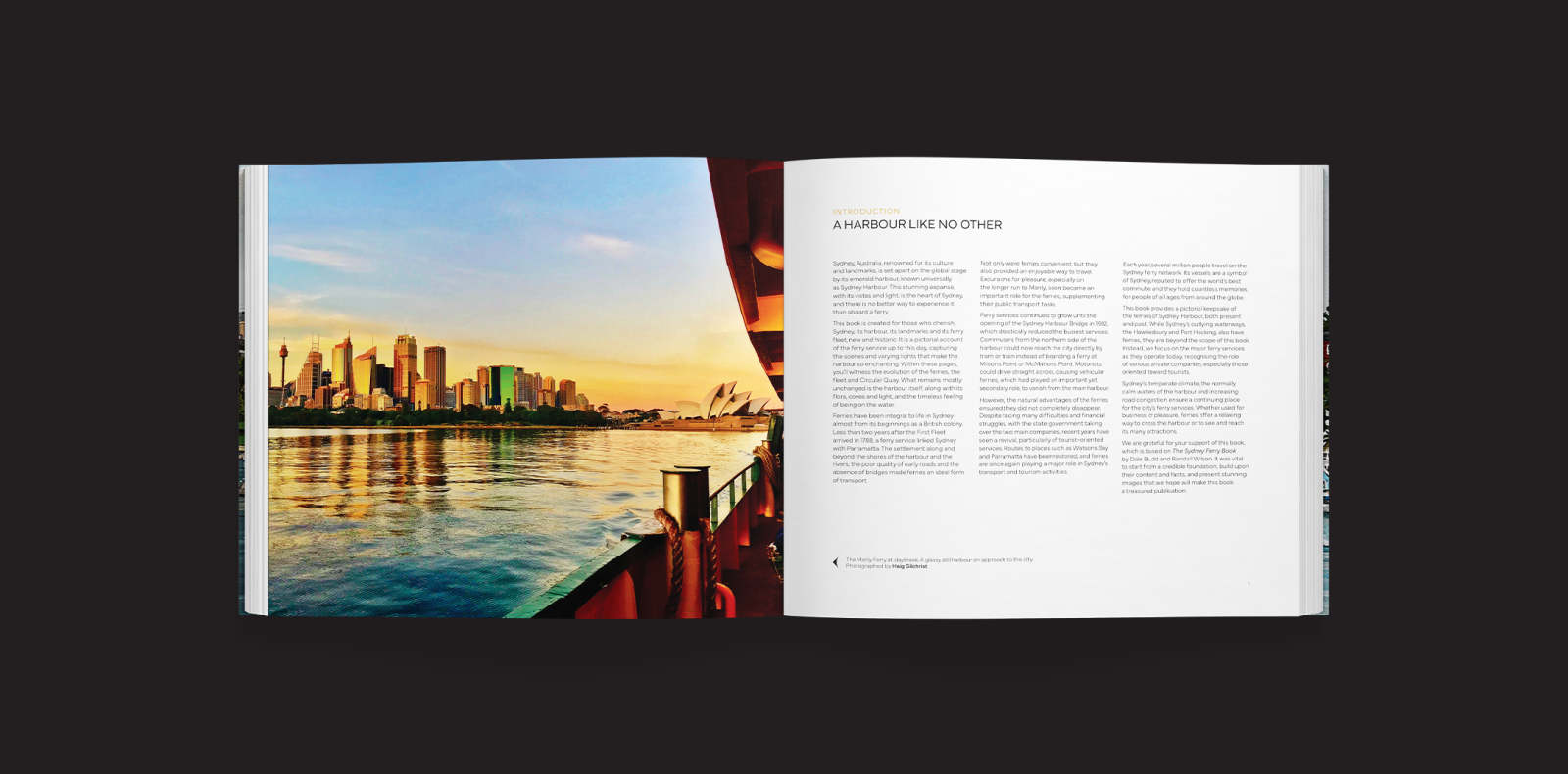 A Spread from Sydney Harbour Ferries on a charcoal background