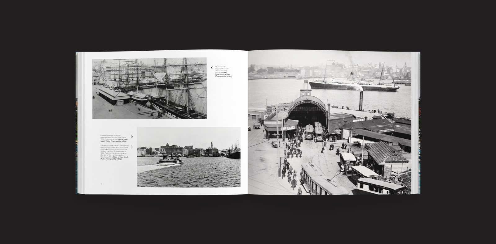 A Spread from Sydney Harbour Ferries on a charcoal background